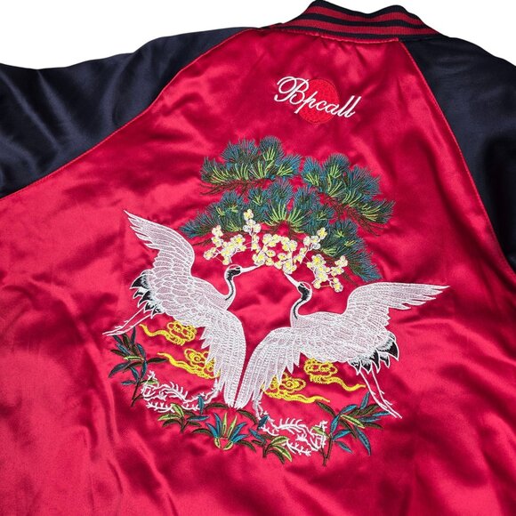 Reversible Satin Bomber Jacket U.S. Navy Seabees Embroidery & Cranes Design M - Picture 12 of 16